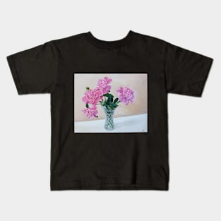 Peonies in glass vase of water Kids T-Shirt